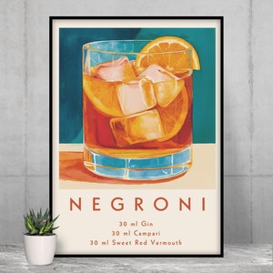 Negroni Recipe Art Print - Classic Cocktail Bar Wall Decor - Italian Drink Poster - Modern Home Bar - Digital Download