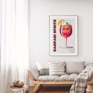 Campari Spritz Cocktail Art Print, Colorful Kitchen Poster, Bar Cart Decor, Trendy Kitchen, Cocktail Art Print, Digital Download