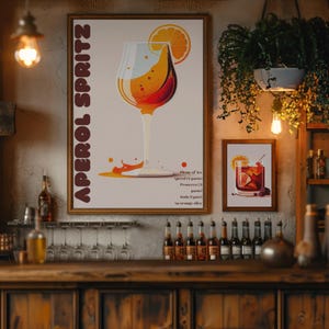 Impresión artística de Aperol Spritz, póster de cóctel, póster de Aperol Spritz, decoración de bar de moda, descarga digital rápida