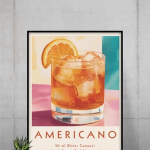 Americano Cocktail Recipe Art Print, Classic Italian Bar Wall Decor, Campari Drink Poster, Modern Home Bar Digital Download