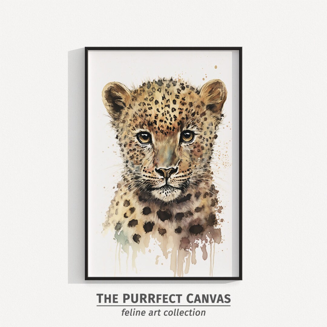 Young Leopard African Animal Portrait Wall Art Water Color Painting