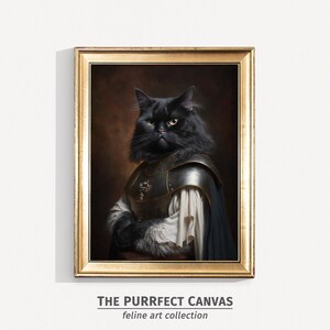 Cat Dark Space Knight | Baroque Animal Portrait Wall Art | Oil Style Painting | Old Masters | digital download | 0000360