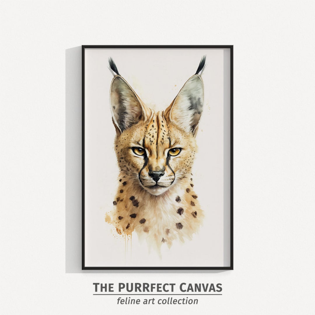 Serval African Animal Portrait Wall Art Water Color Painting