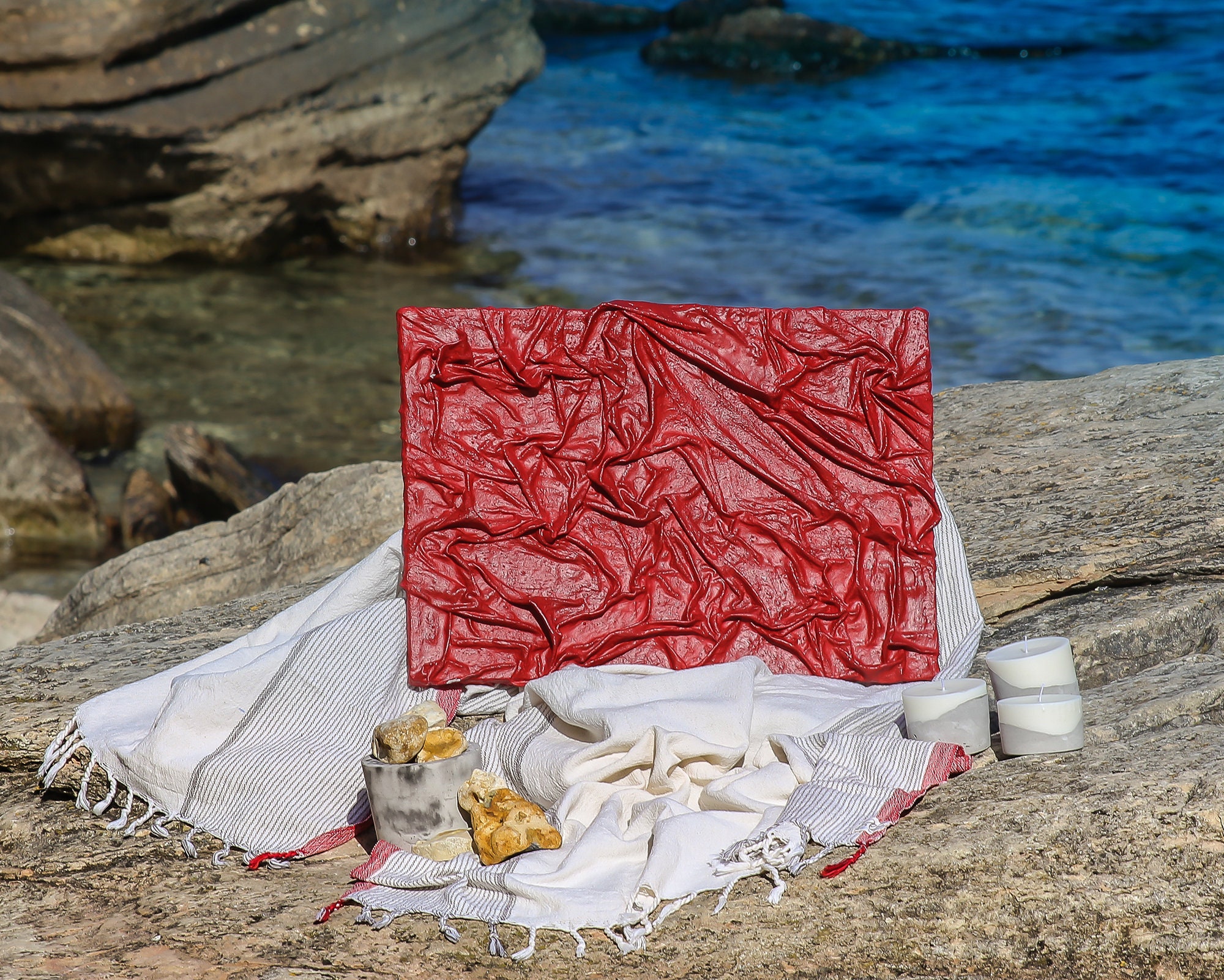 Red Textured Wall Art Fabric Canvas Textured Fabric Wall Art Textured