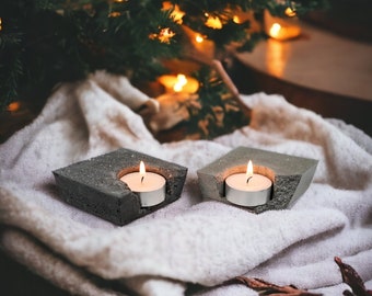 Modern Candle Holder Set - Meditation Concrete Tealight Candle Holder Set - Geometric Candle Holder Set