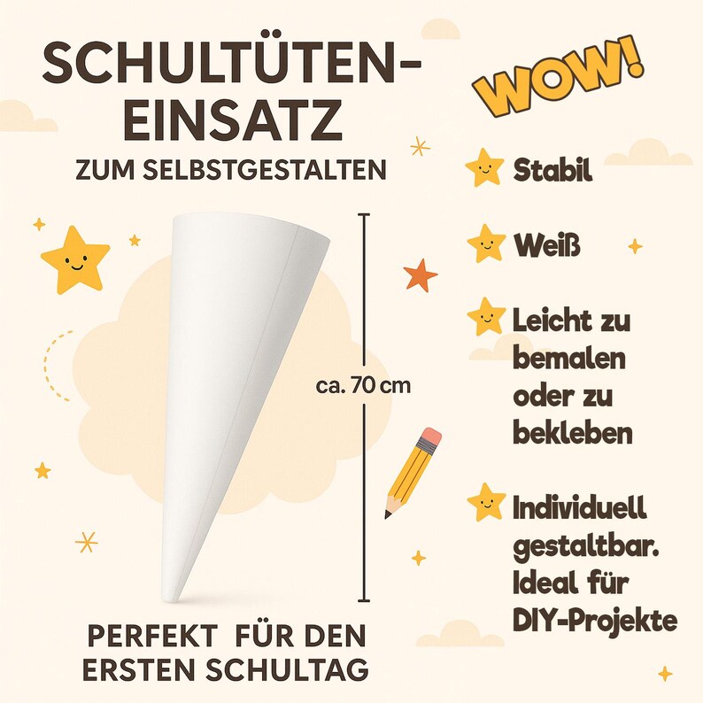 Schultüte Kissen, Kissenfüllung, (70 / 50 /35 cm) Füllkissen in Kegelform | Die Einlage für die Zuckertüte image 9