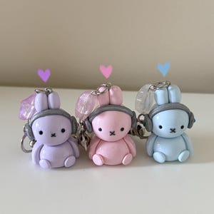 Headphones Miffy Keyring - Handmade Polymer Clay Charm