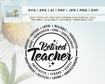 Retired teacher svg, retiring teacher svg, retirement gift svg, school svg, badge, teacher art, high school, elementary, middle, Cricut, Png