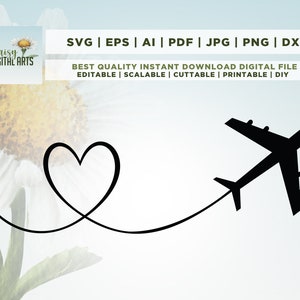 Vliegtuig svg, hart svg, reizen svg, vliegtuig hart svg, vakantie svg, kids svg, vliegtuig svg, png, eps, dxf, jpg, cricut, vinyl print