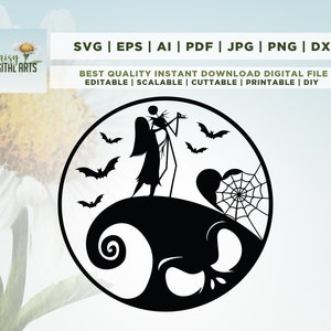 Jack Skellington Svg, Boże Narodzenie Svg, Nightmare Before Christmas Svg, Koszulka Jack Skellington, Natychmiastowe pobranie projektu, nietoperz Svg, Halloween SVG