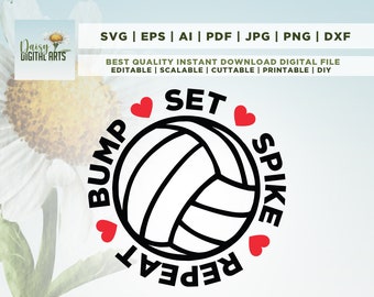 Volleyball Cricut, Volleyball cut file, Bump Set Spike Repeat svg, Volleyball dxf, eps, Cut File, Cricut, Png, Svg, sublimation, Silhouette