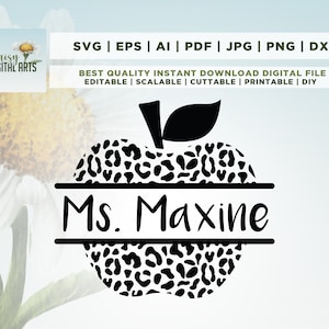 May include: Black and white leopard print apple with the text "Ms. Maxine" in a white banner across the middle.