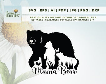Mama Bear Svg Png Eps Pdf Files, Bear Mama Svg, Mama Baby Bear Svg, Mom Life Svg, Mom Svg Files, Mom Sayings Svg, Mother's Day Svg