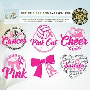 Breast Cancer SVG bundle, Cricut, Png, Svg, sublimation, Cancer Awareness ribbon svg , Pink Cancer Ribbon svg, Survivor Svg, SVG, PNG, Eps