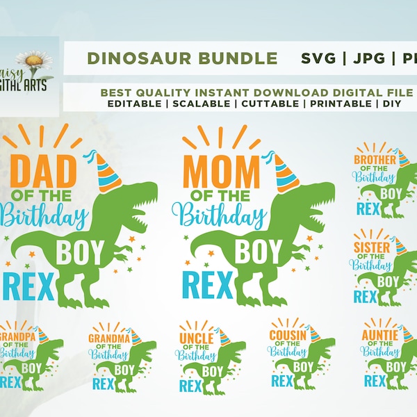 Dinosaur Birthday Boy Family Bundle Svg, Family Saurus svg, Boys T Rex Party Svg, Dxf, Eps, Png, Dino Shirt Design, Silhouette Cricut
