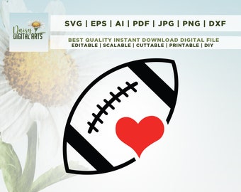 Football with Heart SVG, Football With Heart Svg, Dxf, Cut File, Cricut, Png, Svg, sublimation, silhouette, instant download, Cute Heart Svg