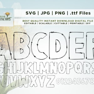 Doodle letras PNG, alfabeto de doodle transparente, letras desenhadas à mão, letra transparente e de preenchimento central, fonte alfa, Eps Svg Ai Pdf, cricut