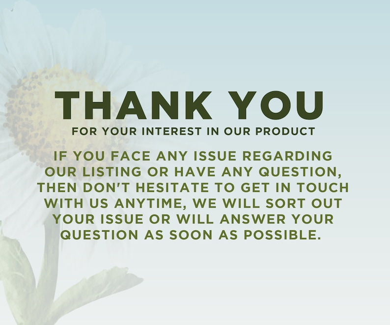 May include: A graphic with the words "THANK YOU" in large, dark green letters. Below, smaller text reads "FOR YOUR INTEREST IN OUR PRODUCT" and further details about customer support.