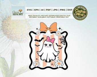 Preppy Coquette Ghost Png, Cricut, Png, Svg, sublimering, Halloween-tröja Png, Girly Halloween Png, Spökpumpa Png, Söt Ghost Png, Bu
