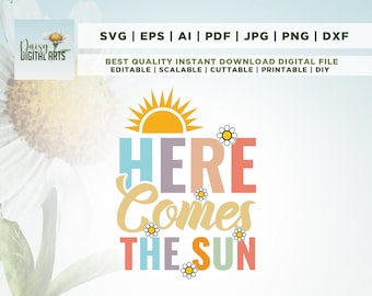 Retro Floral Summer SVG, Groovy Girls Trip, Floral Vacation Ocean Vibes, Cricut, Png, Svg, sublimation, Here Comes the Sun Design, Cut File