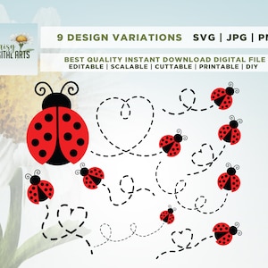 Percorso coccinella SVG, Coccinella con cuore, Insetto, Fascio, A strati, Clipart, DXF, File di taglio, PNG, Vinile, Cricut, Sagoma, Digitale istantaneo