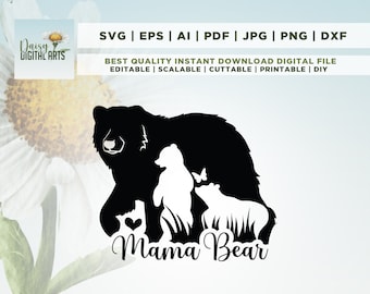 Mama Bear Svg Png Eps Pdf Files, Bear Mama Svg, Mama Baby Bear Svg, Mom Life Svg, Mom Svg Files, Mom Sayings Svg, Mother's Day Svg