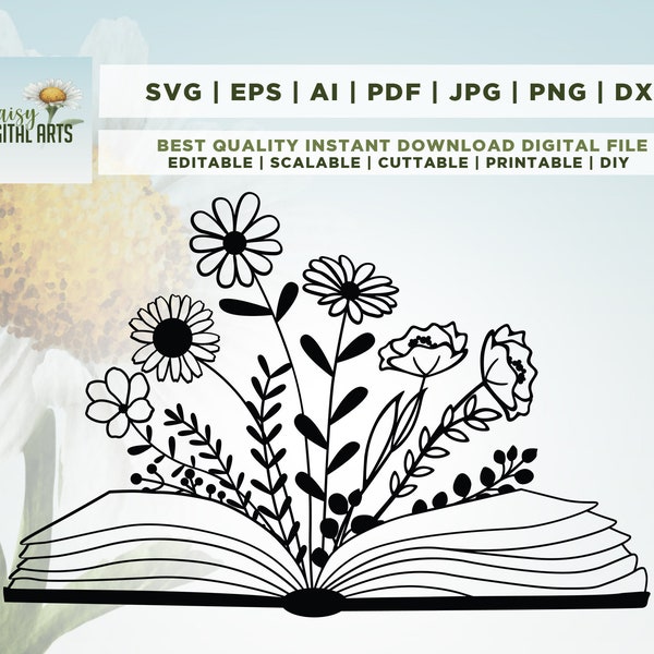 Floral Book SVG, Book Svg, Book with Flowers Svg, Reading Svg, Read, Flowers Growing Out of a Book, Pretty Book, Flowers, Flowers with Book