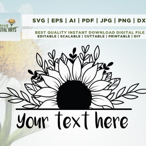 Demi tournesol SVG, bordure de tournesol SVG, svg de tournesol fendu, svg de monogramme de tournesol, fichier svg de tournesol pour Cricut Silhouette, Cricut