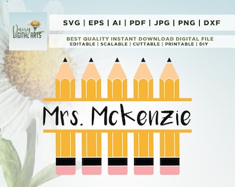 Matita nome cornice SVG, insegnante SVG, scuola, download digitale, file di taglio, sublimazione, svg, png, dxf, cricut, file di taglio, SVG