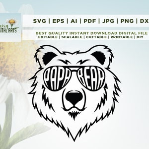 Fichiers svg Papa Bear Face, Papa bear svg, Bear svg, Papa svg, fichiers pour Cricut, Silhouette, Cut Print, Svg pour chemises, Cricut, Cut File, PNG