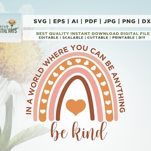 Seja gentil Svg, em um mundo onde você pode ser qualquer coisa Seja gentil, Rainbow SVg, Kindness Svg, para impressão, arquivo cortado, digital, ferro em Png, circut