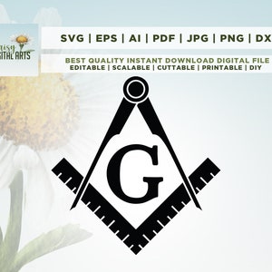 Mason Logo svg, Liniaal svg, Vrijmetselaar Symbool SVG Cricut, Silhouet, Cricut svg, Silhouet svg, Vrijmetselaarsplein en Kompas Svg, Cricut