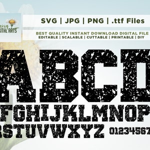 Distressed Font Svg, Distressed Alphabet Svg, Distressed Number, Vintage Font, Grunge Font, Png, Dxf, TTF, Instant Download, cricut