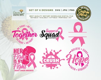 Paquete SVG de cáncer de mama, SVG de cáncer, Cricut, Png, Svg, Concientización sobre el cáncer, Descarga instantánea, Cinta, Cáncer de mama, Archivo de corte, Silueta