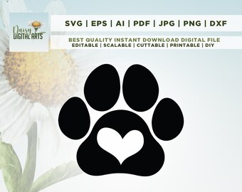 Dog Paw Heart SVG, Dog Paw SVG, Paw Svg, Silhouette Dog Paw Svg, Cricut, Png, Svg, sublimation, Pet Paw SVG, Cat Paw Svg, Animal Paw Svg