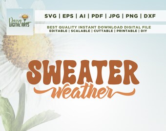 セーター天気 SVG、レトロ秋 SVG、クリカットカットファイル、シルエット、秋、シャツ昇華 Png、Png、SVG、昇華、即時ダウンロード