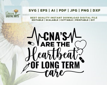 Puede incluir: Diseño gráfico en blanco y negro con un gráfico de latido del corazón y el texto "CNA's are the heartbeat of long term care".