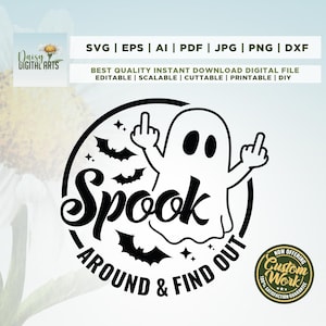 Spook around & Finden Sie Geist Mittelfinger SVG, lustige Halloween-shirt svg, lustige Halloween png, Halloween Humor svg, Ghost Layering Datei,