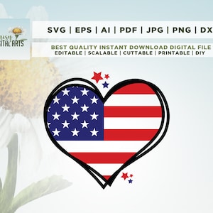 USA American Flag Heart Svg, Independence Day, United States, Patriotic Heart, 4TH of July, United States, Cut File, Cricut, Png, Svg