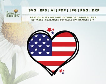 USA amerikanische Flagge Herz SVG, Unabhängigkeitstag, USA, Patriotisches Herz, 4. Juli, USA, Cut File, Cricut, Png, SVG