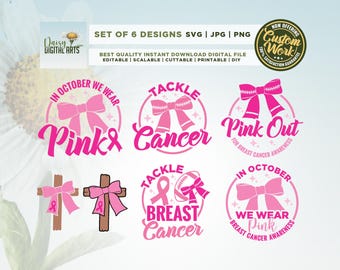 Breast Cancer SVG Bundle, Cricut, Svg, sublimation, cancer svg, Fight cancer Svg, Tackle cancer svg, Awareness Ribbon, Breast cancer SVG