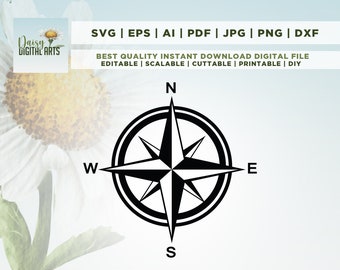Compass, Compass SVG, Compass Rose SVG, Nautical Compass SVG, Svg, Dxf, Png, Eps, Pdf, Cricut, Silhouette, Glowforge, Instant Download