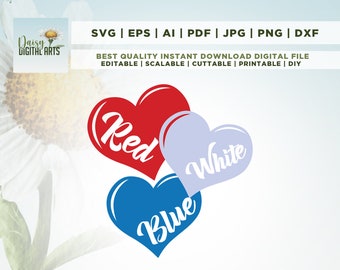 Coração 4 de julho Svg, vermelho branco azul Svg, coração Svg, patriótico Svg, América Svg, EUA png, quatro de julho Svg, Dia da Independência, Cricut, Svg