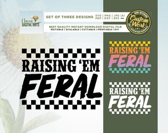 Rarising 'Em Feral svg, wilde Kinder png, Mama Png, karierte Png, Cricut, SVG für Mütter, Retro-Designs png, Sublimation, Mama svg, lustige Mama svg