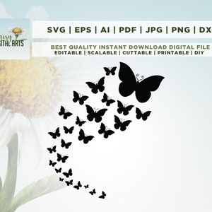 Papillon SVG, svg essaim de papillons, SVG de papillons volants, Silhouette de papillon, fichier de coupe de papillon, camée de papillon, Silhouette, Cricut