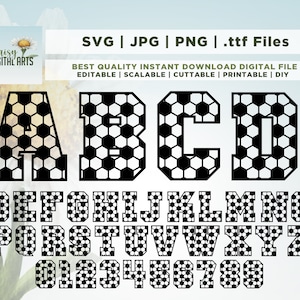 ALFABETO DE FÚTBOL y números SVG, Png, archivo ttf, 300 ppp de alta calidad, letras y números de fútbol, fuente cricut, Svg, fuente instalable