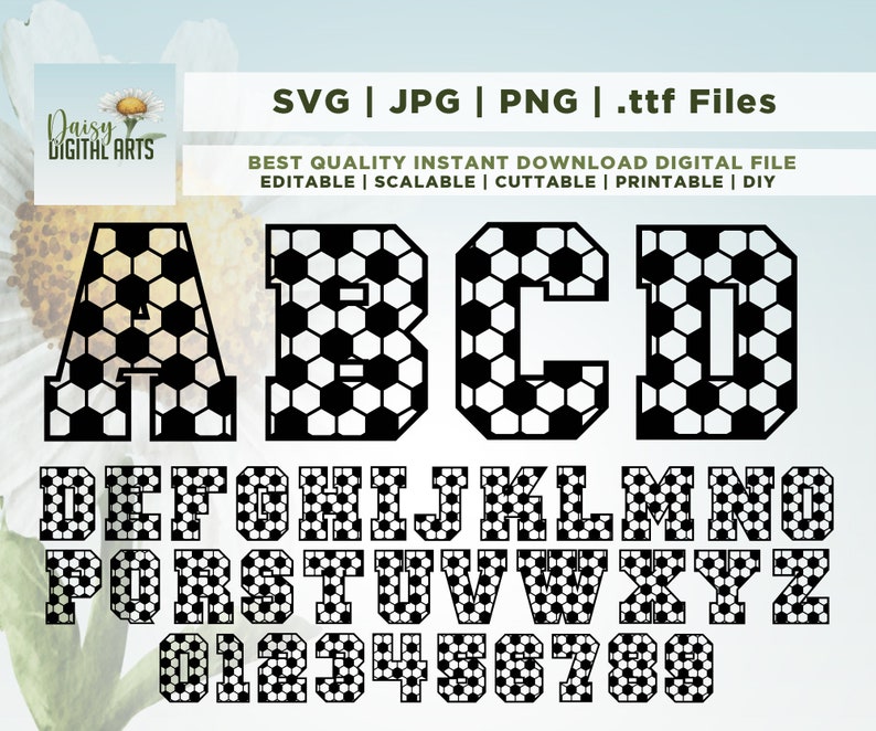 SOCCER ALPHABET and Numbers SVG, Png, Ttf File, 300dpi High Quality ...