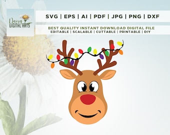 Reno SVG, Lindo Reno Png, Cricut, Png, Navidad SVG, Cara de Reno SVG, Svg, sublimación, Niño, Niña, Niños, Descarga Instantánea