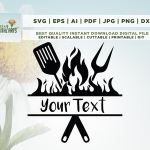 Grilling SVG, BBQ Grill Svg, Barbeque Clipart, Grill Monogram Svg, Dxf, Custom Text Name, Grilling PNG, Grill Dad Svg, Cut File, Cricut, Svg