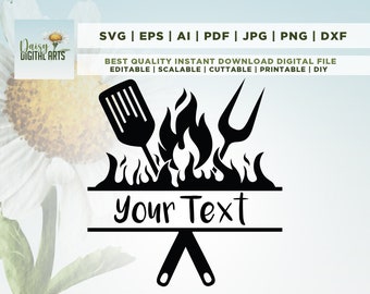 Grilling SVG, BBQ Grill Svg, Barbeque Clipart, Grill Monogram Svg, Dxf, Custom Text Name, Grilling PNG, Grill Dad Svg, Cut File, Cricut, Svg